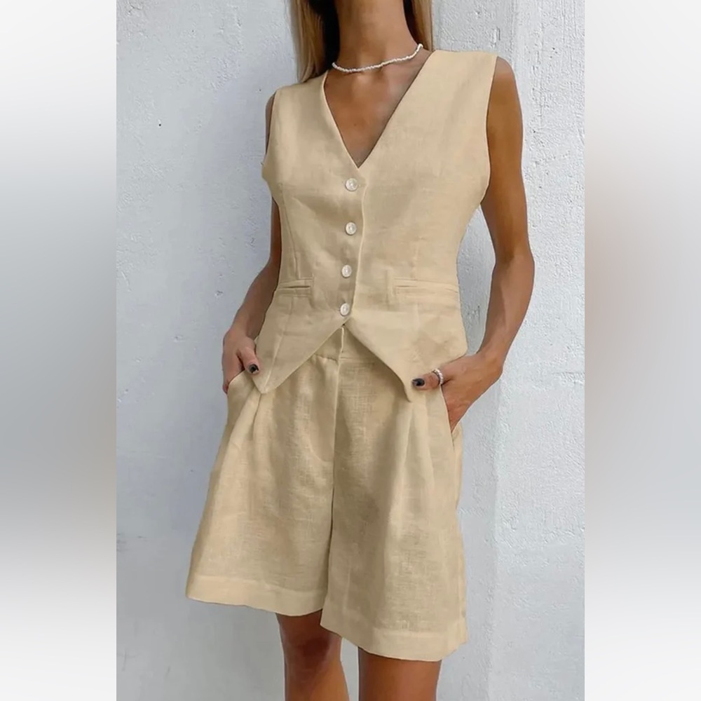 NWT- Linen V Neck Sleeveless Top and Shorts Set